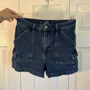 Hollister Women's Dark Blue Cargo High Waisted Mom Shorts